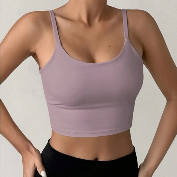 Low Cut Back Cami Cropped Top Padded Bralette Bra Black - Picture 3 of 16